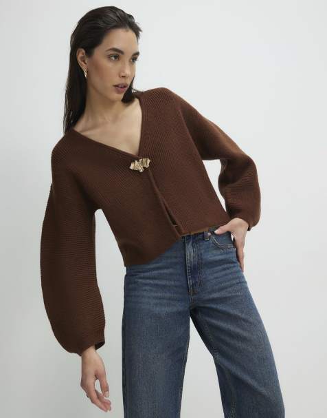River Island Knitted gold detail cardigan in brown - dark - view 1