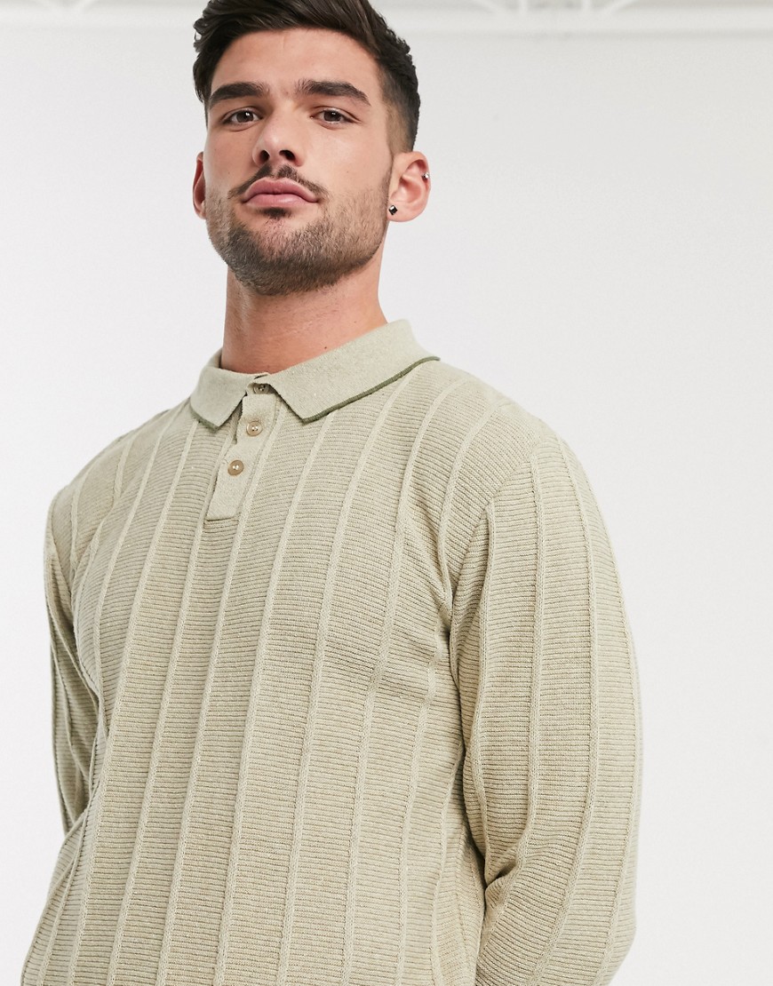 River Island knitted half zip polo in stone