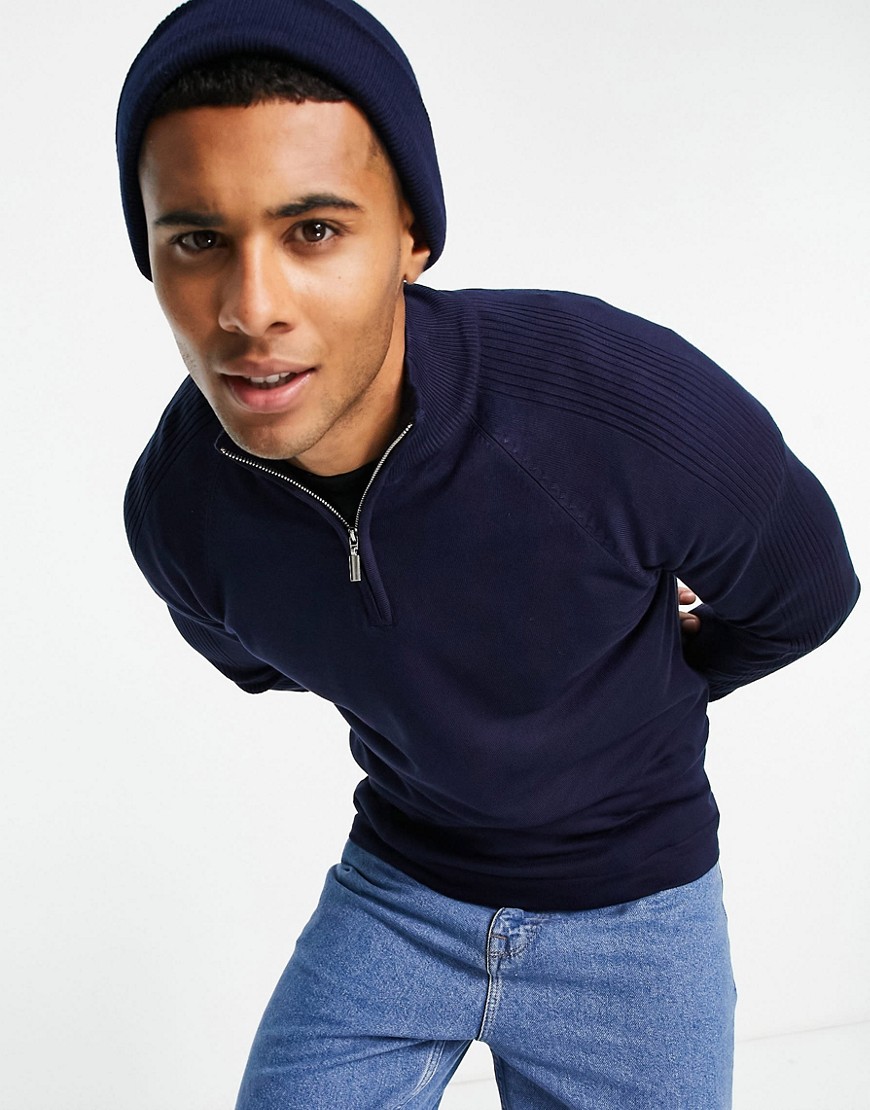 River Island knitted half zip sweater in navy
