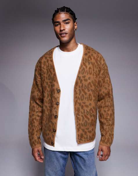 River Island knitted leopard cardigan in light brown - view 1