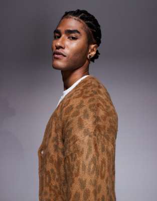 River Island knitted leopard cardigan in light brown | ASOS