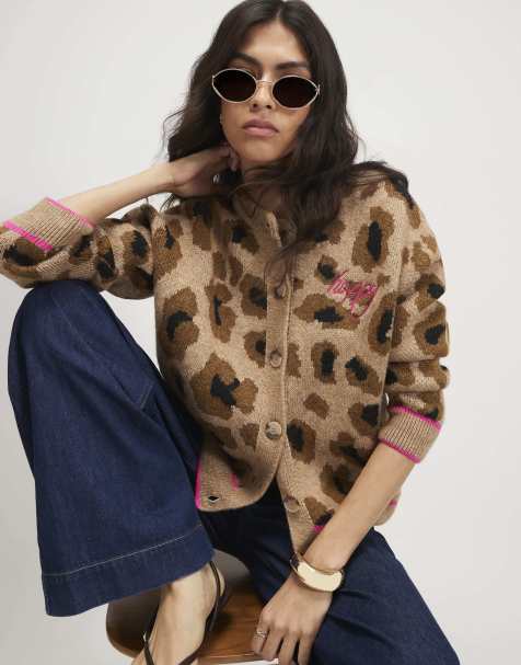 River Island Knitted leopard print cardigan in beige - view 1