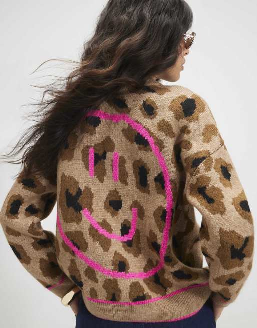 River Island Knitted leopard print cardigan in beige , 3 of 4
