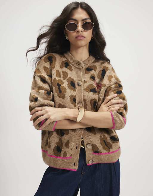River Island Knitted leopard print cardigan in beige , 4 of 4