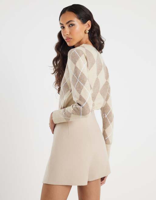 トップス houseonthehill L/S Tee (Argyle) River Island Knitted long sleeve argyle print top in beige - light