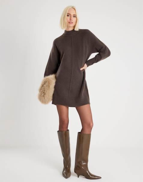 River Island Knitted long sleeve jumper dress in brown - dark - view 1