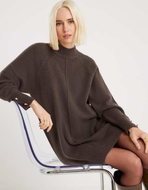 River Island Knitted long sleeve jumper dress in brown - dark | ASOS