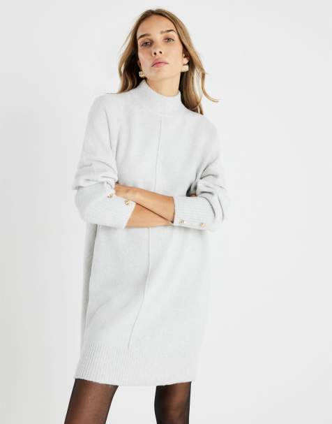 River Island Knitted long sleeve jumper dress in grey - light