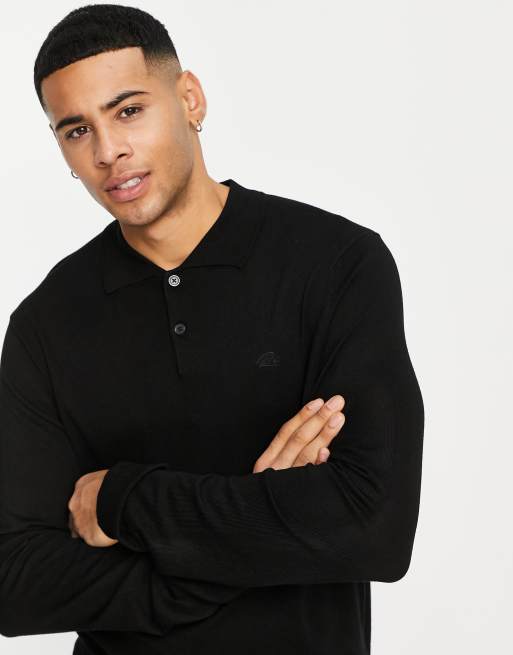 River Island knitted long sleeve polo in black | ASOS