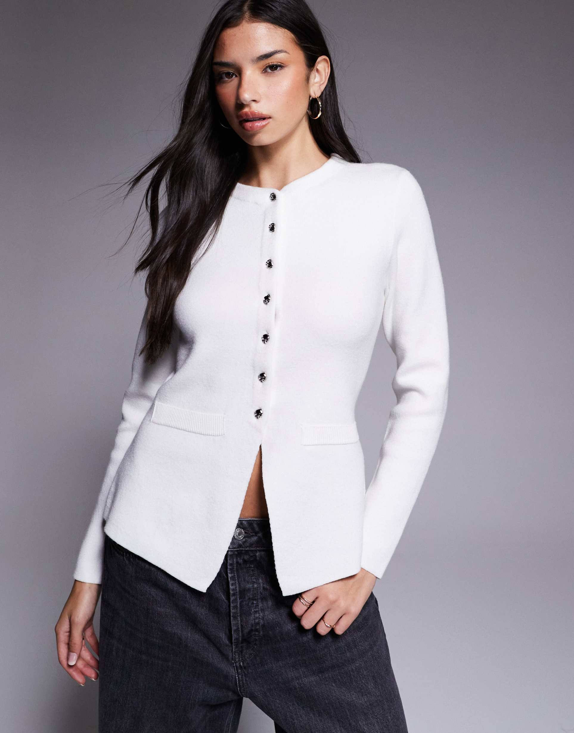 river island knitted longline cardigan in white