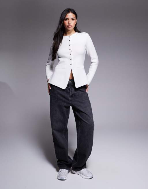River Island knitted longline cardigan in white, 3 of 4