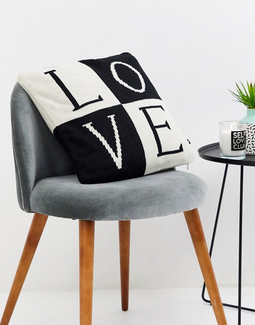 River Island knitted love cushion in black and white