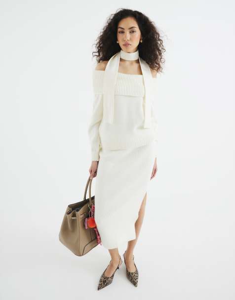 River Island knitted maxi skirt in cream - view 1