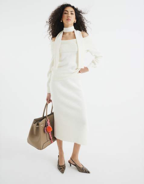 River Island knitted maxi skirt in cream - view 1