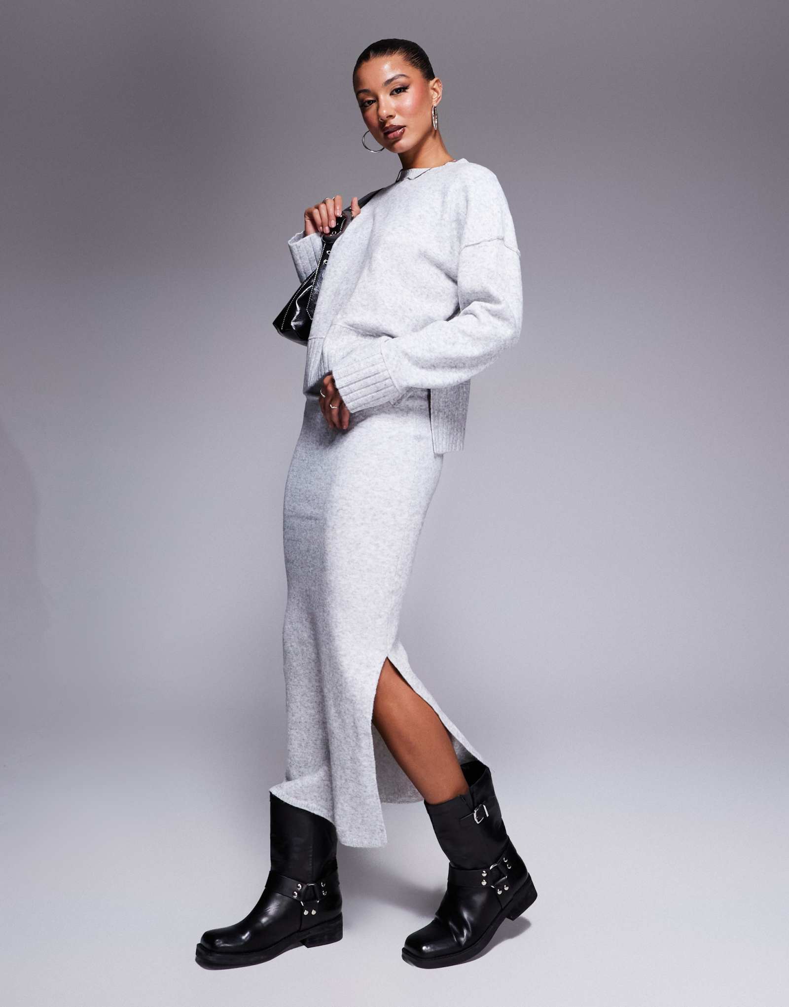 Вязаная макси-юбка River Island светло-серого цвета
