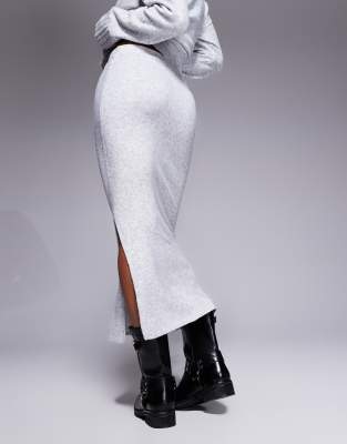 River Island Knitted Maxi Skirt In Gray