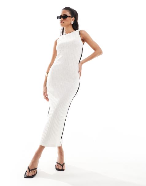 River Island knitted midi dress with tipping in cream  - view 1