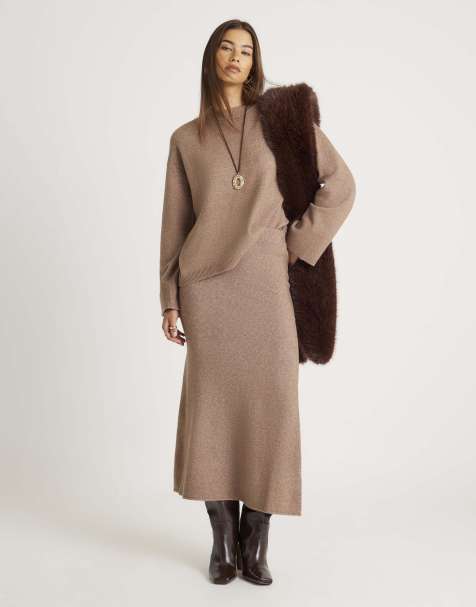 River Island Knitted midi skirt in brown - light - view 1