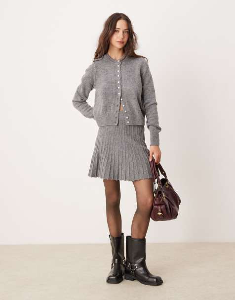 River Island knitted mini skirt co-ord in grey marl - view 1