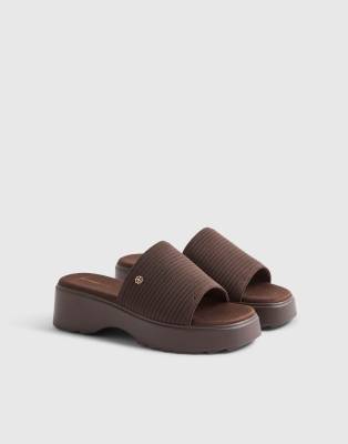 River Island Knitted Mule Flatform Sandals In Brown
