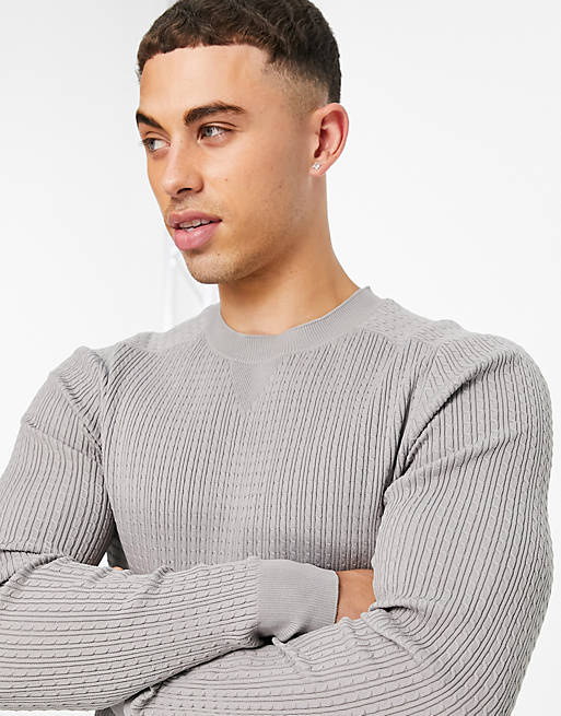 River Island knitted muscle fit jumper in grey