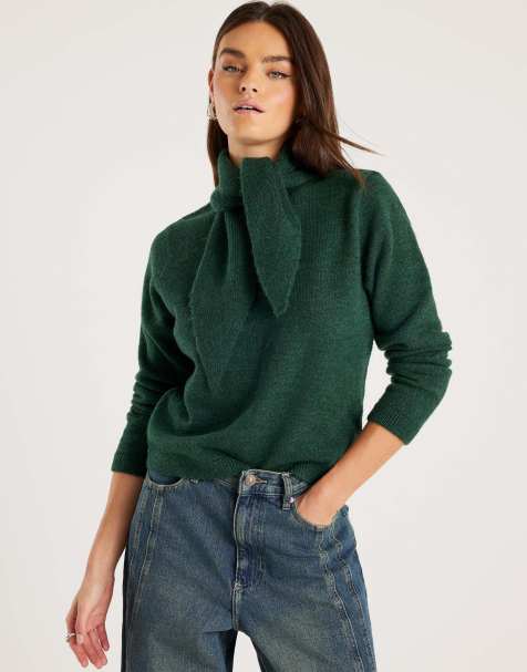 River Island Knitted neck tie jumper in green - view 1
