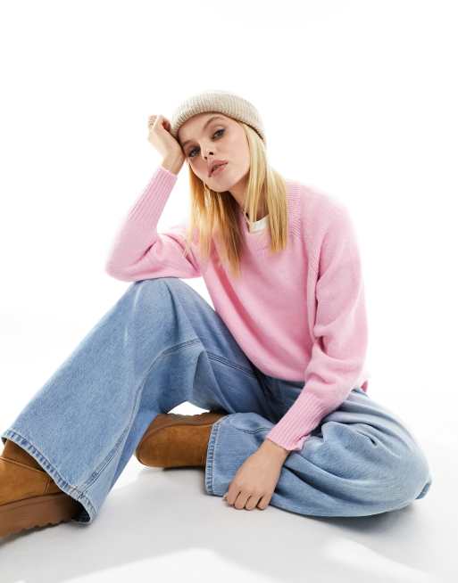 River Island Knitted oversized jumper in pink bright