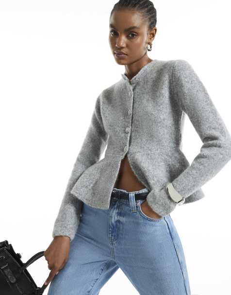 River Island Knitted peplum hem cardigan in grey marl - view 1