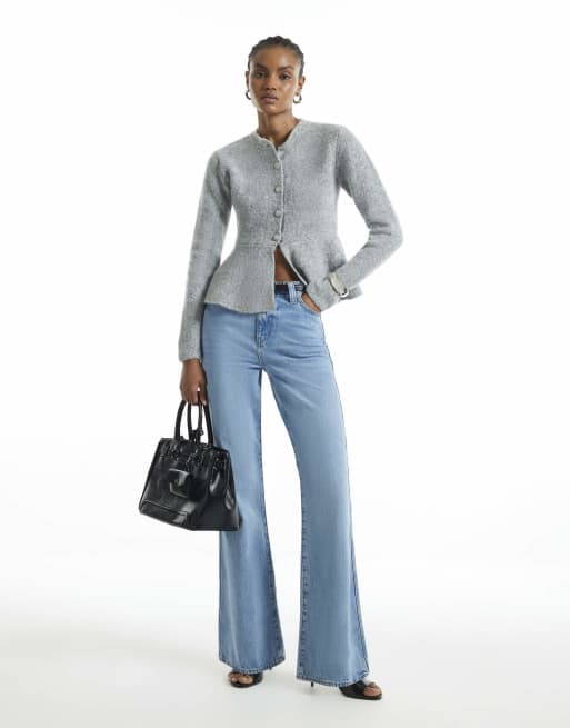 River Island Knitted peplum hem cardigan in grey - marl, 2 of 4