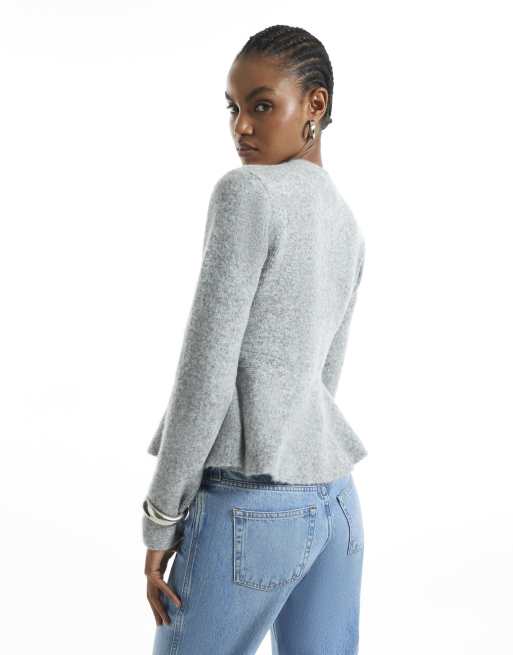 River Island Knitted peplum hem cardigan in grey - marl, 4 of 4