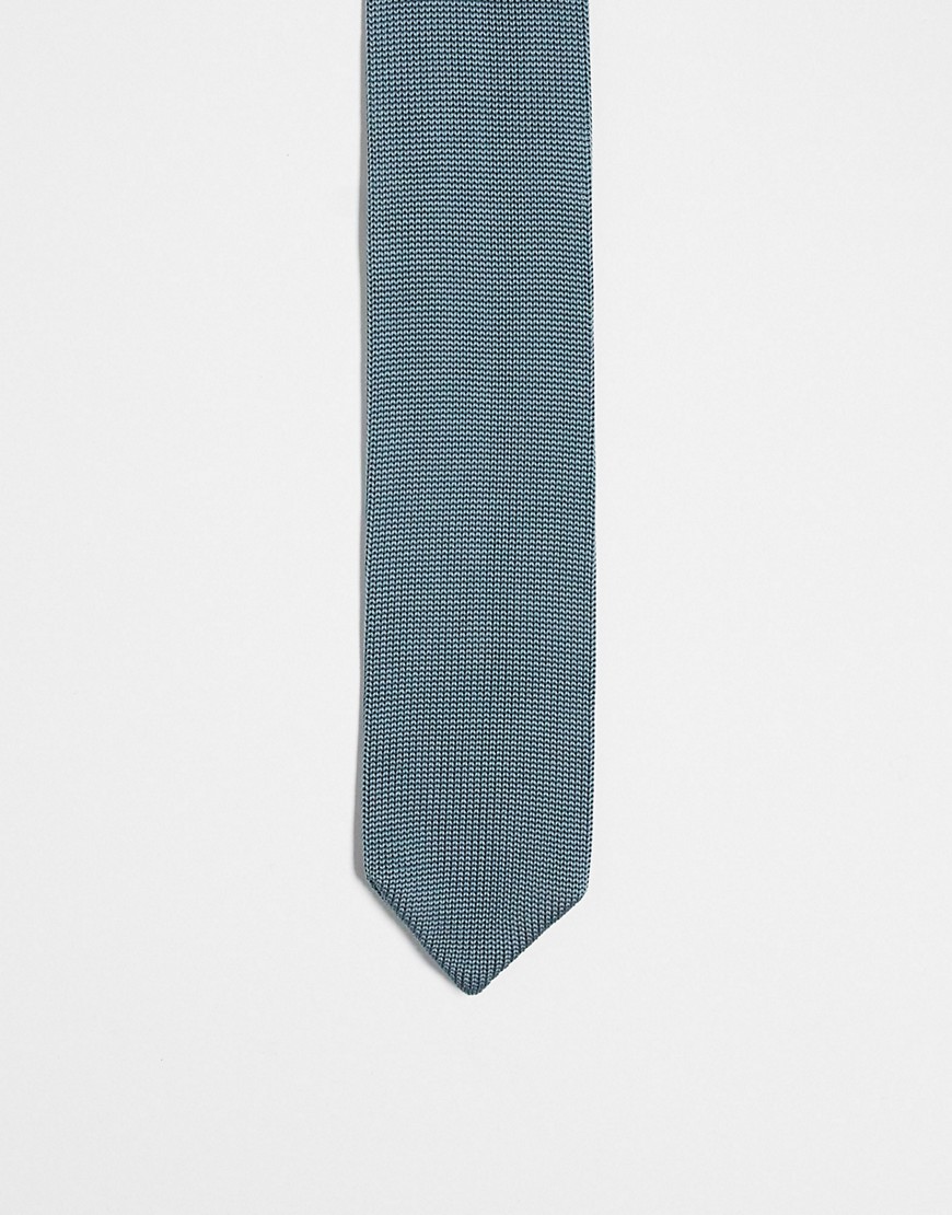 River Island knitted pointed tip tie in blue