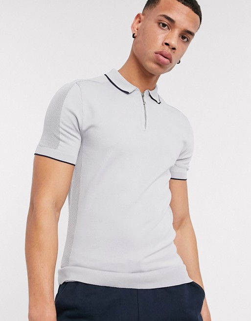 River Island knitted polo in grey