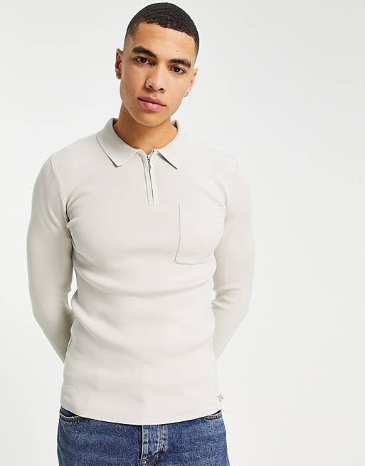  River Island knitted polo in grey 