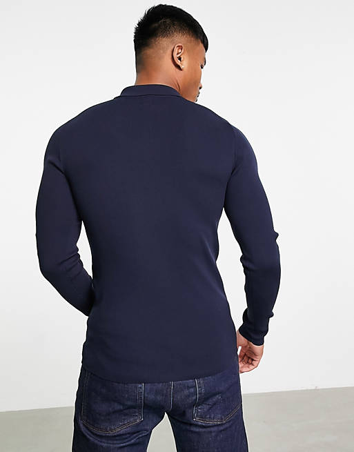  River Island knitted polo in navy 