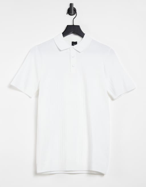 ASOS DESIGN knitted ribbed polo shirt in white