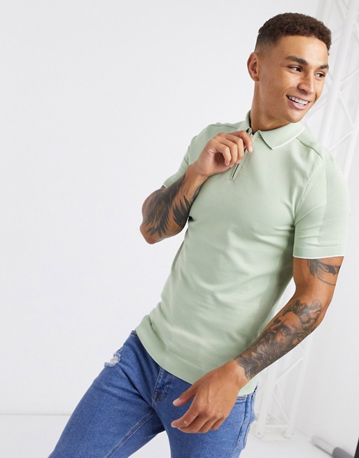 River Island knitted polo with tipping in mint