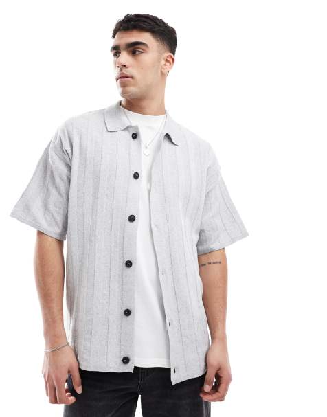 River Island knitted rib overshirt in grey - view 1