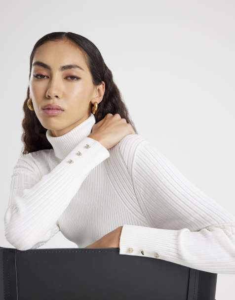 River Island Knitted ribbed roll neck top in white - view 1