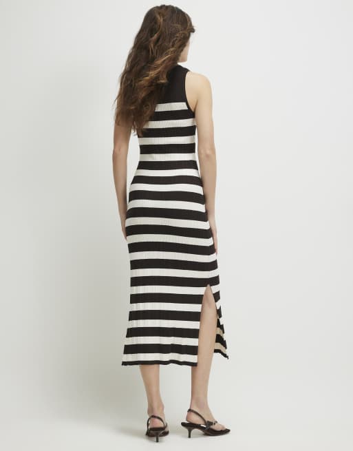River Island knitted ribbed striped dress in dark brown, 4 of 4