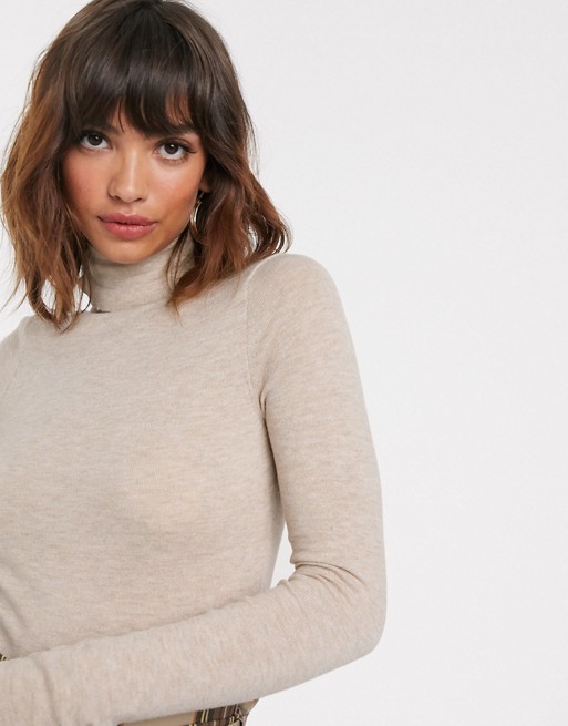 River Island knitted roll neck top in oatmeal