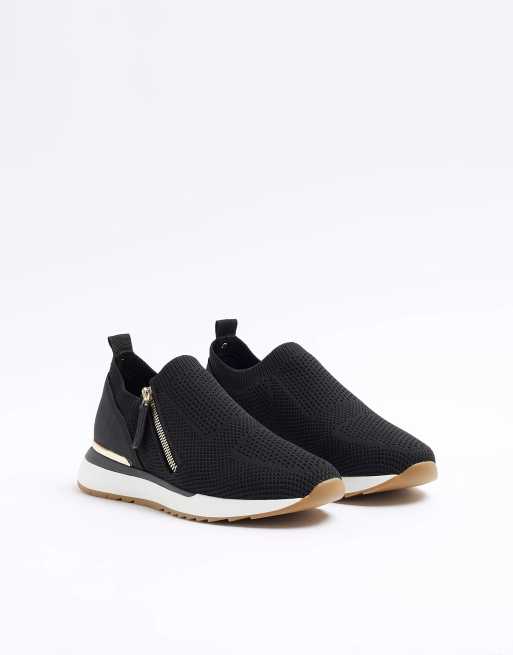 River Island Knitted side zip trainers in black | ASOS