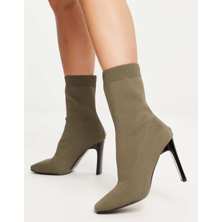 River Island knitted sock boot in khaki ASOS