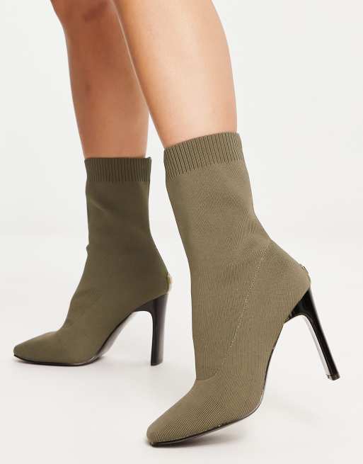 River Island knitted sock boot in khaki | ASOS