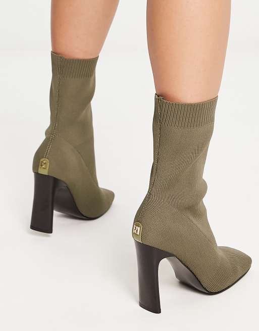 River Island knitted sock boot in khaki