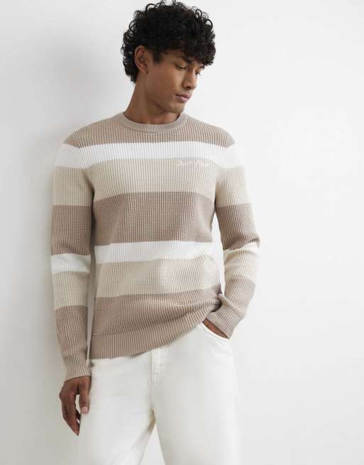 River Island Knitted stripe cotton blend jumper in stone, 2 of 4