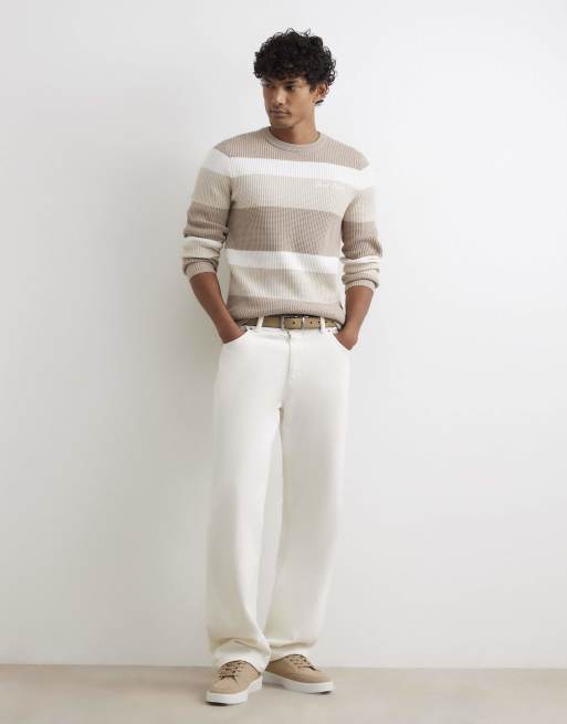 River Island Knitted stripe cotton blend jumper in stone, 3 of 4