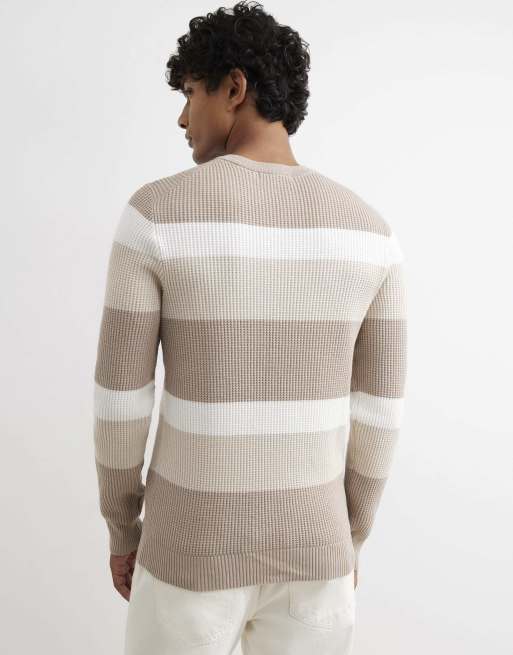 River Island Knitted stripe cotton blend jumper in stone, 4 of 4