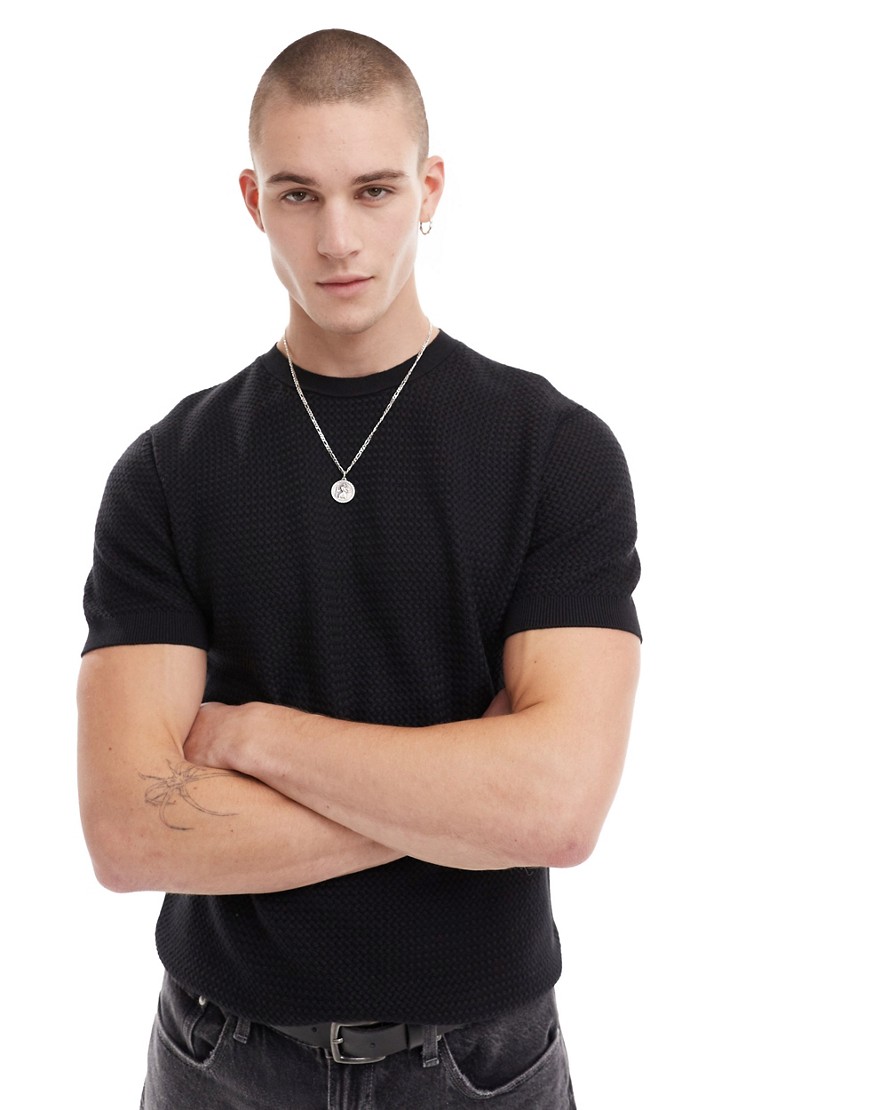 River Island knitted t-shirt in black