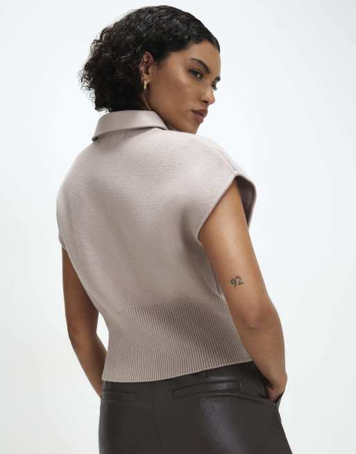 River Island Knitted tank polo top in beige , 4 of 4