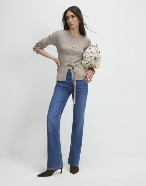 River Island Knitted tie waist cardigan in beige - view 1